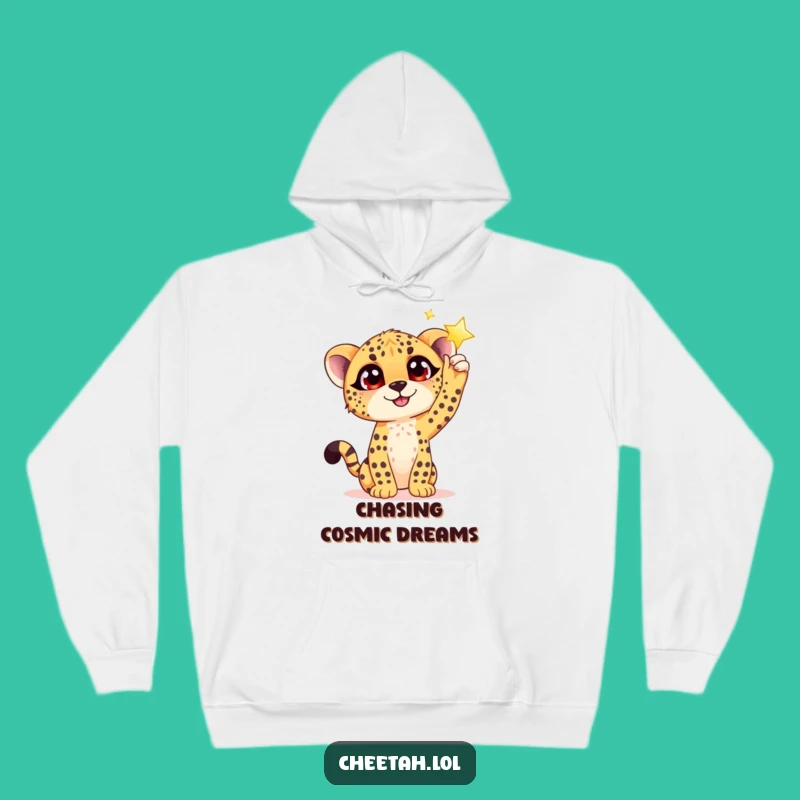 Cozy Funny Cheetah Cub Star Reach Hoodie: Dream Big, Stay Warm