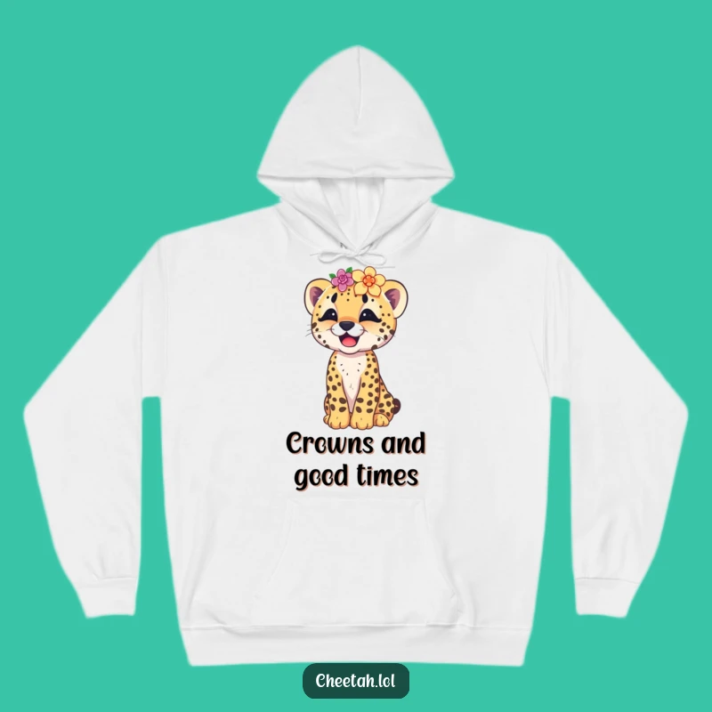 Cozy Funny Cheetah Cub Flower Crown Hoodie: Snuggle Up with Giggles