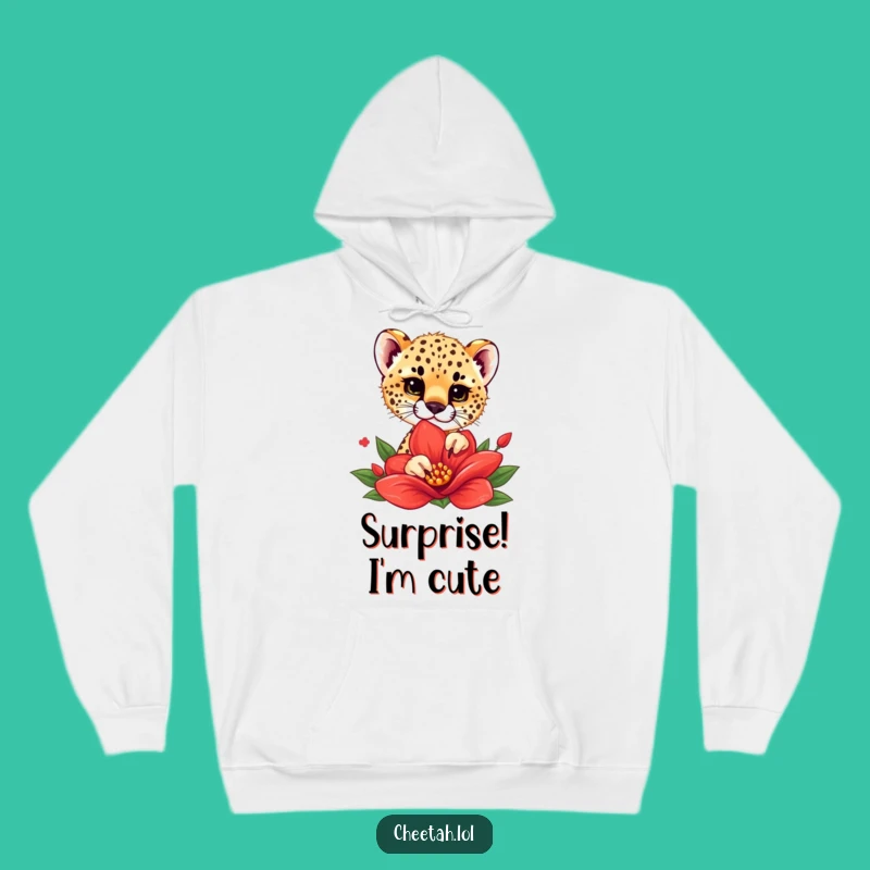 Funny Cheetah Cub Flower Peek Hoodie - Cozy & Cute Surprise, Perfect Gift