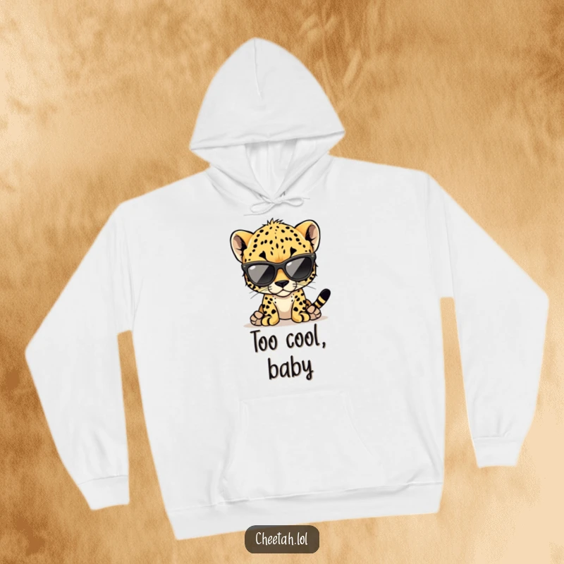 Funny cheetah cub hoodie with a cool cub wearing oversized sunglasses, ideal for comfort and style.