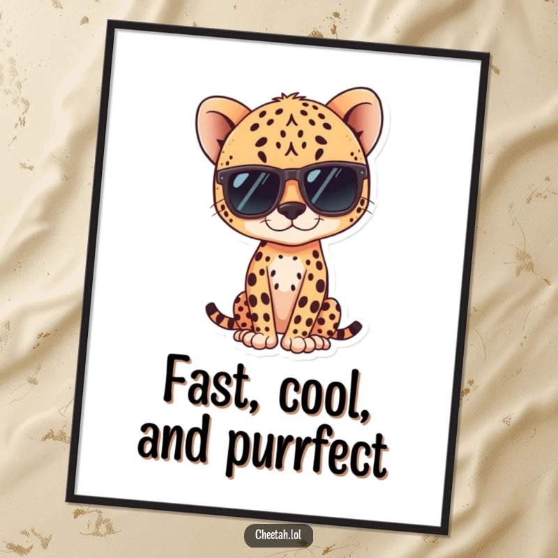 Funny Free Printable Wall Art: A kawaii cheetah wearing sunglasses, striking a stylish and undeniably cool pose.
