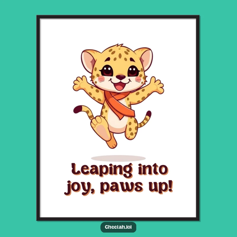 Free Printable Wall Art: Leaping Cheetah Cub Sash - Funny Downloadable Decor