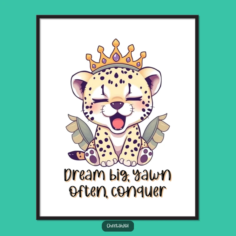 Free Printable Wall Art: Sleepy Cheetah Cub Crown Comfort, Funny Downloadable Decor Gift!