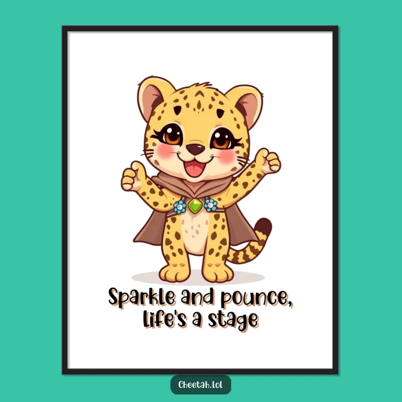 Free Printable Wall Art: Triumphant Cheetah Cub Sequin Style, Funny Downloadable Decor Gift!