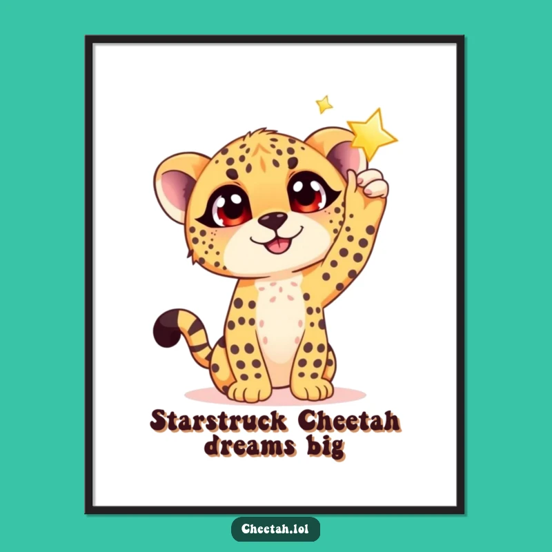 Funny Free Printable Cheetah Wall Art - Star Reaching Cub Downloadable Decor