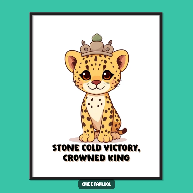 Free Printable Wall Art: Proud Cheetah Cub Stone Crown Regal, Funny Downloadable Decor Gift!