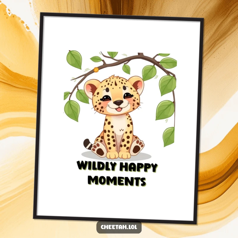Funny Free Printable Wall Art: A cheetah cub energetically batting at a dangling vine, capturing playful jungle spirit.
