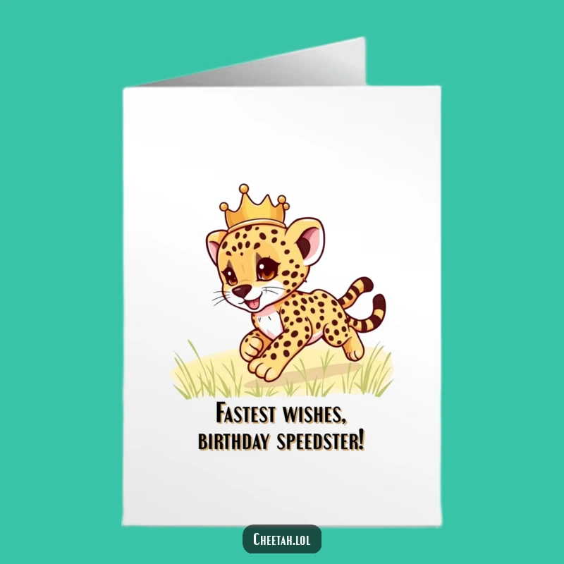 Free Printable Birthday Card: Cute Cheetah Cub Crown Zoom - Funny Downloadable Gift