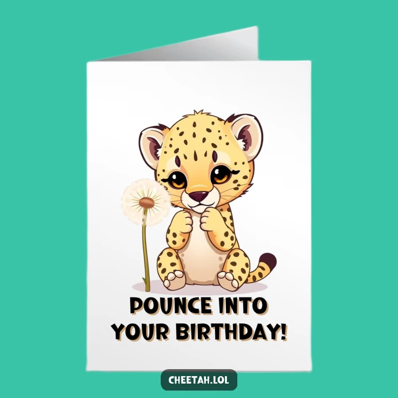 Free Printable Bday Card: Playful Cheetah Cub Dandelion Fun