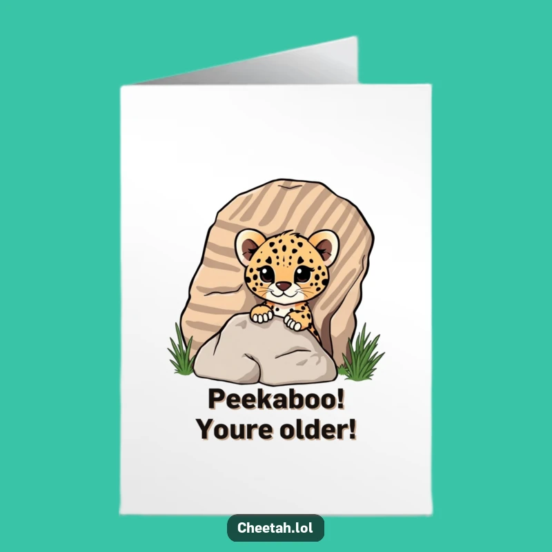 Free Printable Birthday Card: Cheetah Cub Peeking Funny Downloadable Gift!