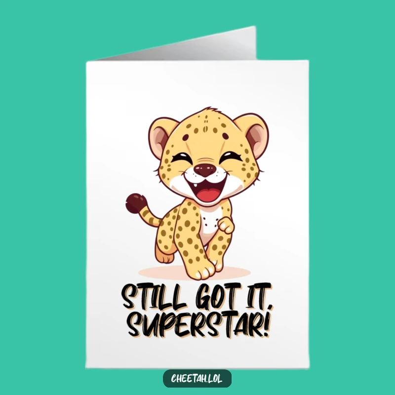Free Printable Birthday Card: Giggling Cheetah Cub Fun - Downloadable Joyful Greeting