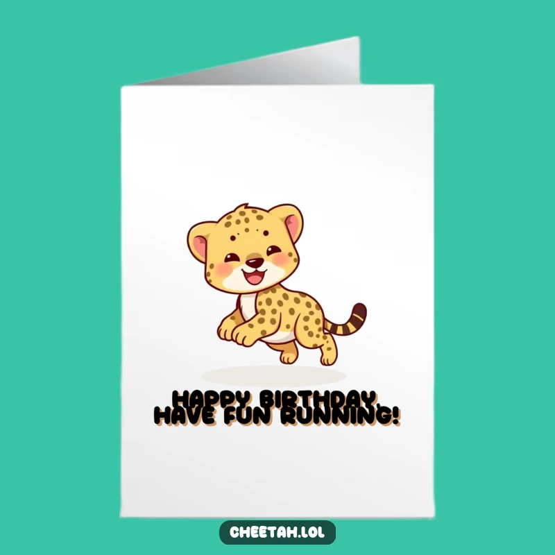 Free Printable Birthday Card: Playful Cheetah Cub, Funny Downloadable Gift for Fun Birthdays
