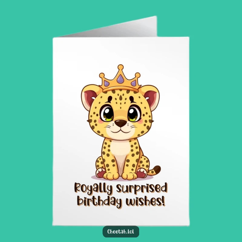 Free Printable Birthday Card: Surprised Crown Cheetah Cub - Funny DIY Downloadable