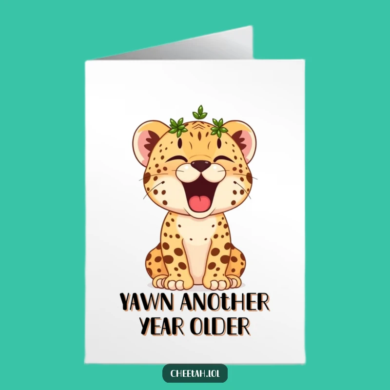 Free Printable Birthday Card: Yawning Cheetah Cub Wreath Downloadable Gift