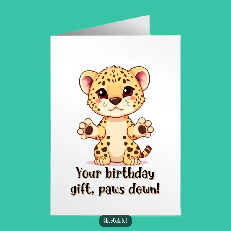 Free Printable Cheetah Birthday Card: Presenting Cub Funny Downloadable Gift