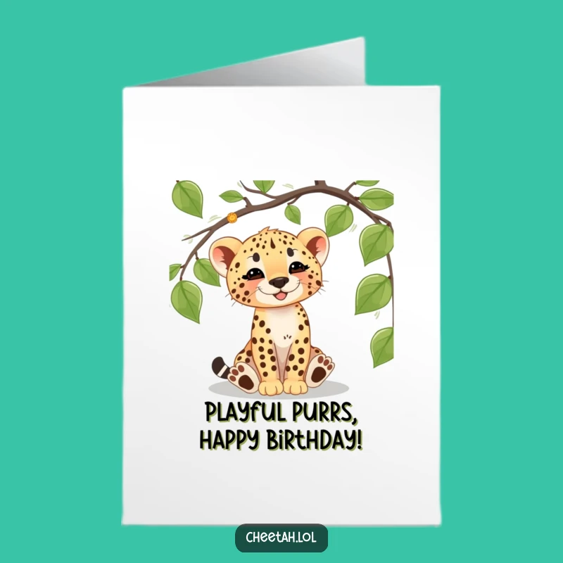 Cheetah Cub Birthday Card: Free Printable Playful Vine Funny Downloadable Gift