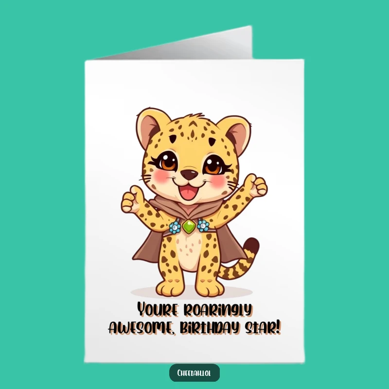 Free Printable Birthday Card: Triumphant Cheetah Cub Sequin Fun, Funny Downloadable Gift!
