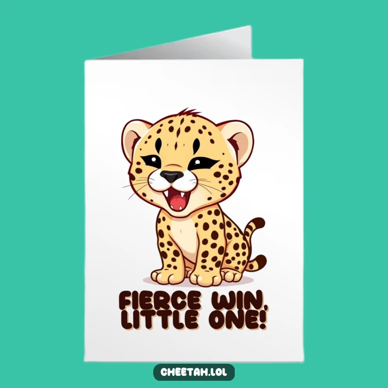 Free Printable Congrats Card: Fierce Cheetah Cub Roar Funny Downloadable