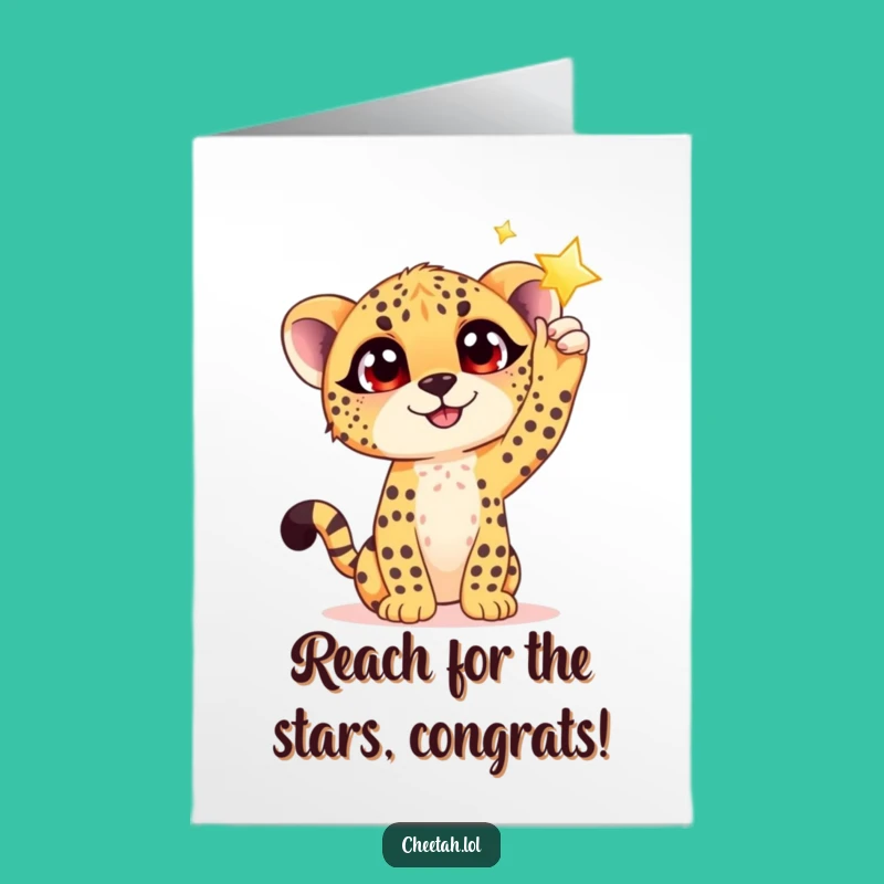 Free Printable Cheetah Congrats Card - Star Reaching Cub Downloadable Celebration