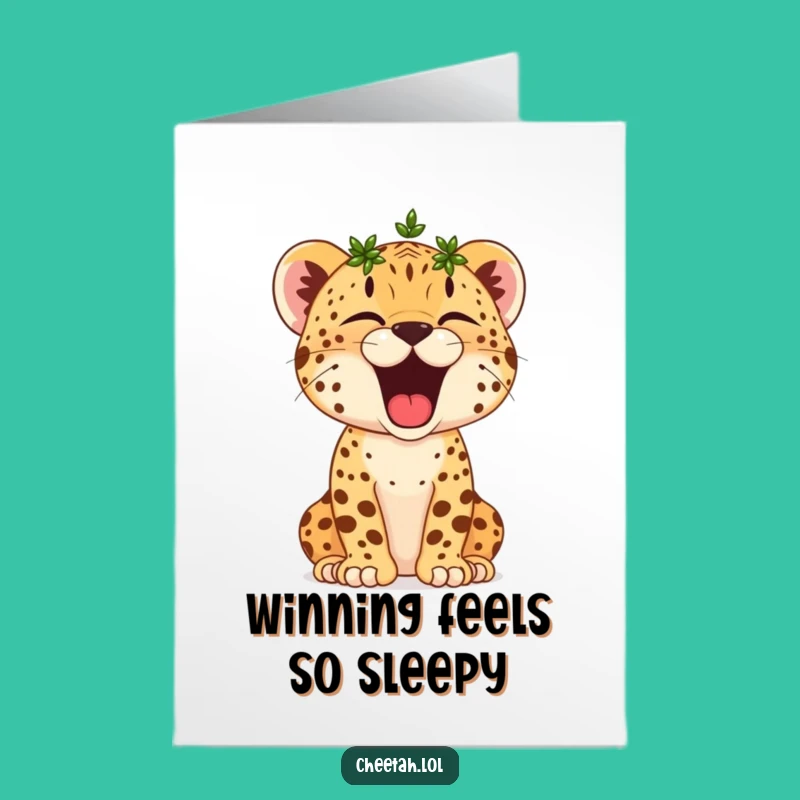 Free Printable Congrats Card: Champion Cheetah Cub Yawn Downloadable Gift