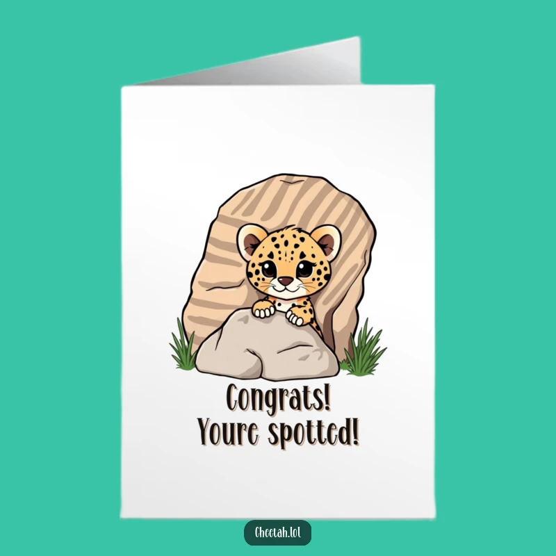 Free Printable Congrats Card: Cheetah Cub Peeking Funny Downloadable Gift!