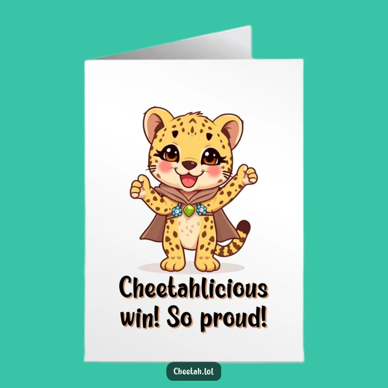 Free Printable Congrats Card: Cheetah Cub's Sequin Success, Funny Downloadable Achievement Gift!