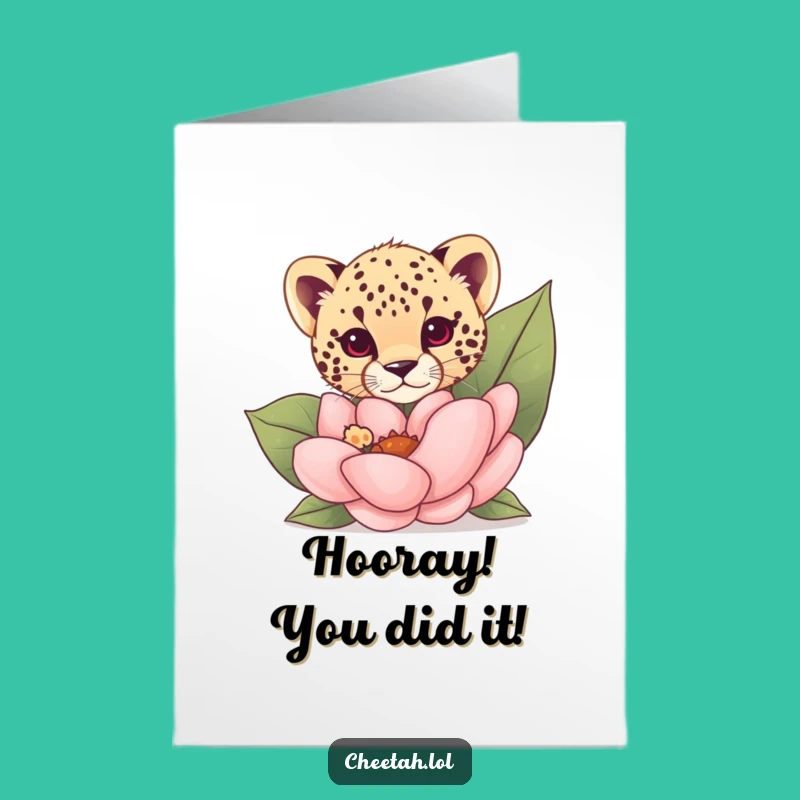 Free Printable Cheetah Congrats Card: Flower Peek Cub Funny Downloadable
