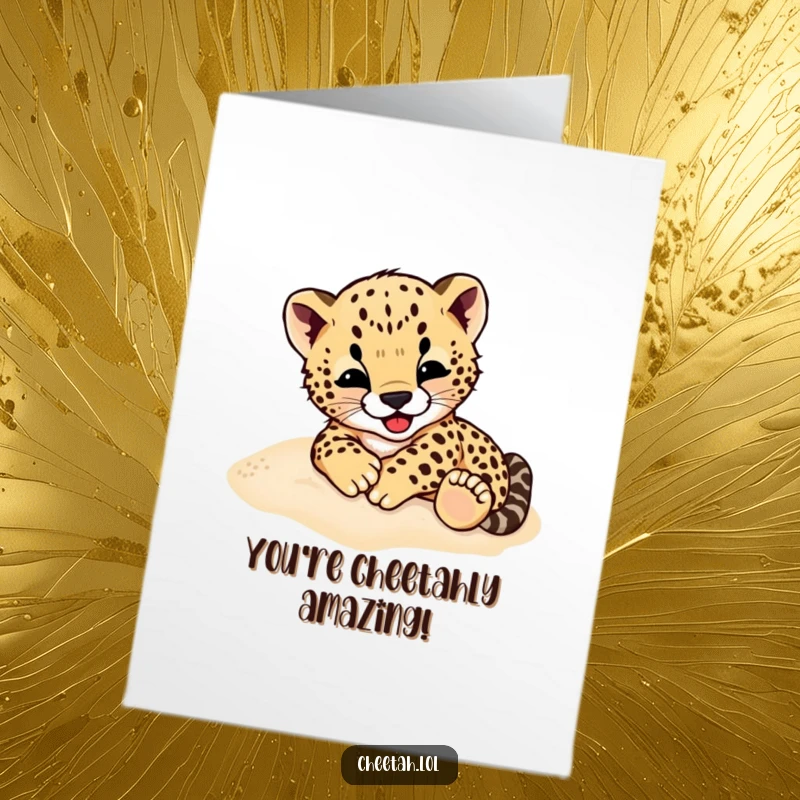 Funny Free Printable Cheetah Cub Congratulations Card, Cub Rolling Joyfully, Animal Achievement