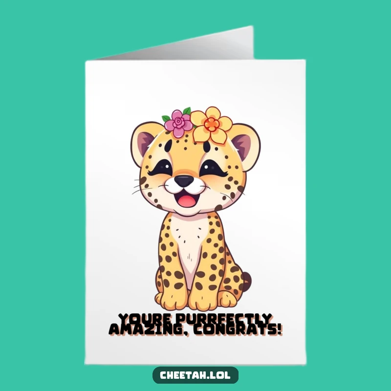 Free Printable Cheetah Congrats Card - Giggling Cub Flower Crown Downloadable Celebration