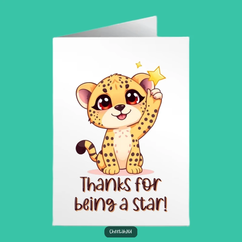 Free Printable Cheetah Thank You Card - Star Reaching Cub Downloadable Gratitude