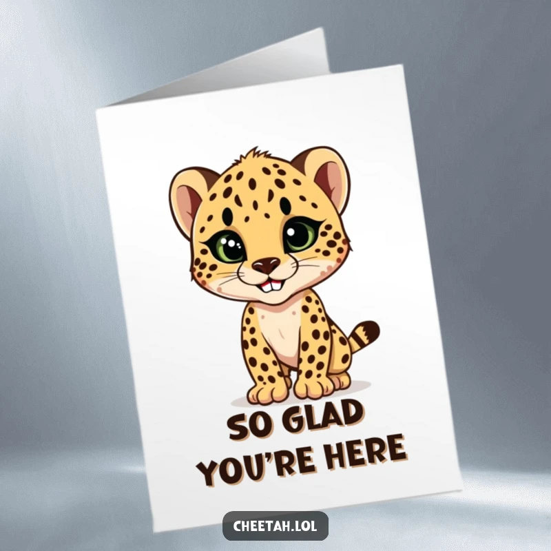 Funny Free Printable Thank You Card: A cheetah cub strikes a sleek pose, grinning to show gratitude.