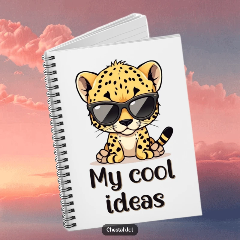 Funny cheetah cub notebook with a cool cub wearing oversized sunglasses, ideal for journaling and note-taking.