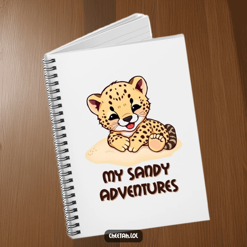 Funny Cheetah Cub Notebook: Features a cheetah cub gleefully rolling in the sand, perfect for jotting down wild ideas.