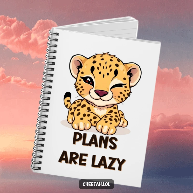 Funny cheetah cub notebook with a cool cub giving a playful wink while stretching, perfect for notes and ideas.