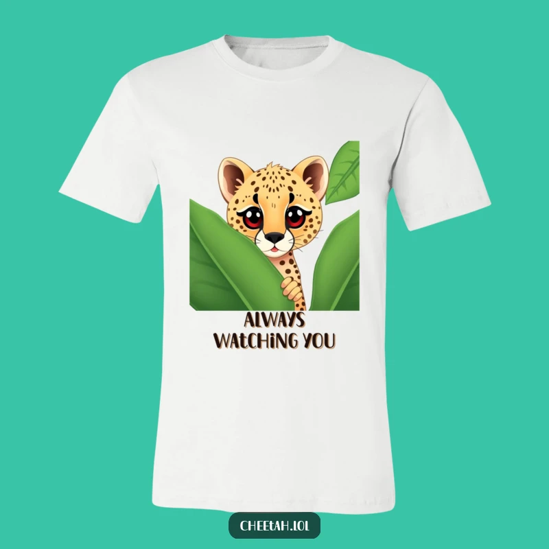 Funny Peek-a-Boo Cheetah T-Shirt - Curious Eyes Leaf Tee