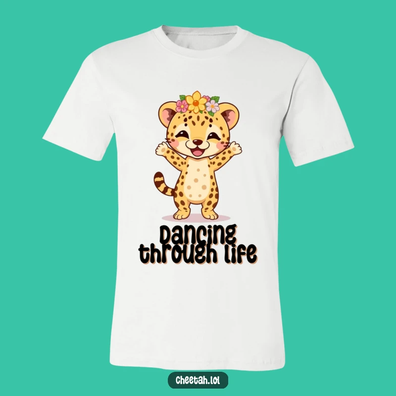 Funny Cheetah Cub Jigging T-Shirt - Flower Crown Dance Tee