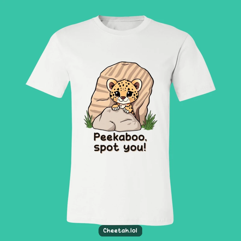 Funny Cheetah Cub Rock Hiding T-Shirt - Playful Animal Tee Gift
