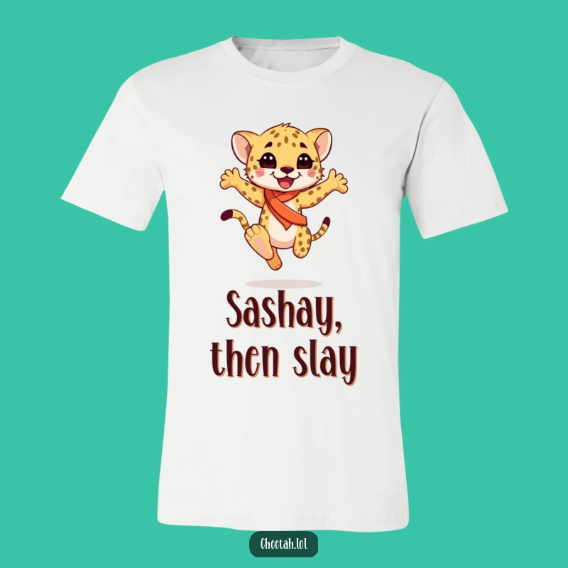 Funny Cheetah Cub Sash T-Shirt: Graceful Leaping Design, Great Funny Gift