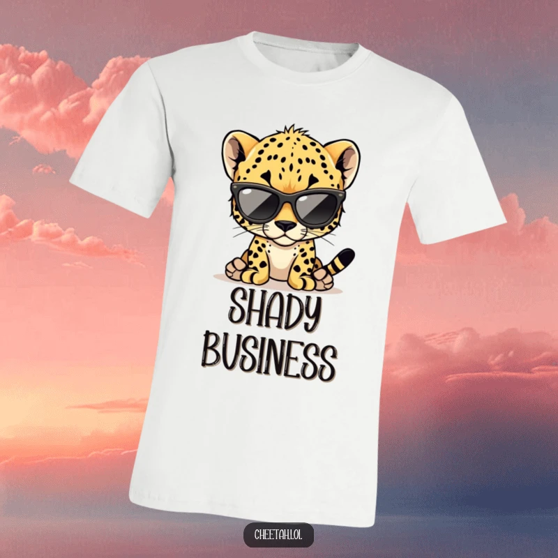 Funny cheetah cub t-shirt featuring a cool cub wearing oversized sunglasses, great for trendy casual wear.