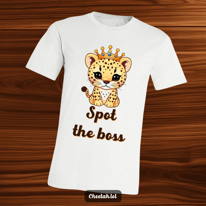 Funny T-Shirt with a charming cheetah cub wearing a dazzling crown, its signature spots transformed into sparkling gems, a true regal fashion statement.