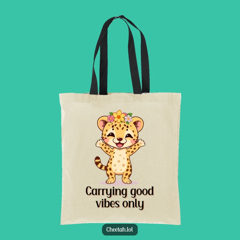 Funny Cheetah Cub Jig Tote Bag - Flower Crown Dance Carrier