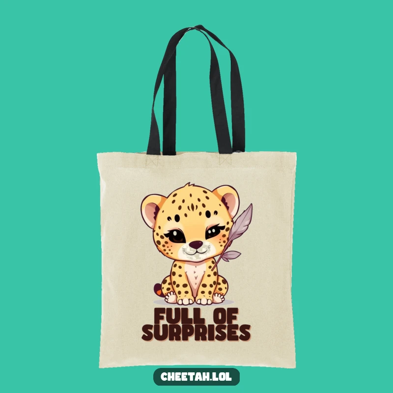 Funny Winking Cheetah Cub Tote Bag: Playful Feather Purse, Fun Gift