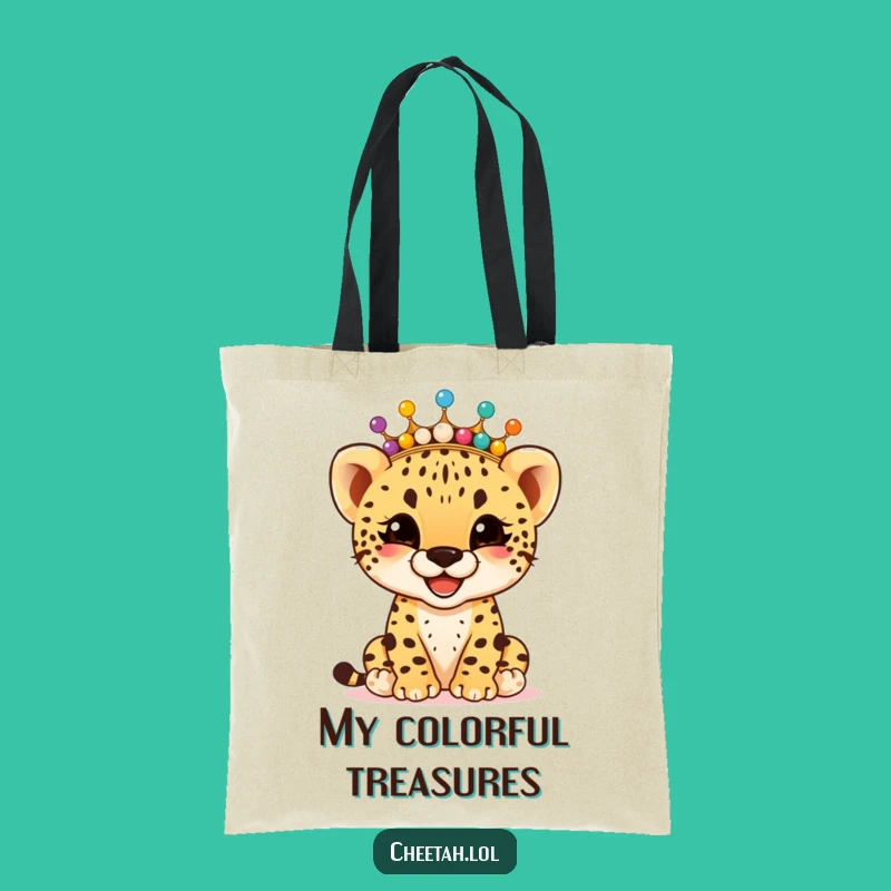 Funny Cheetah Cub Bead Crown Tote Bag: Giggling Joy Carrier, Perfect Funny Gift